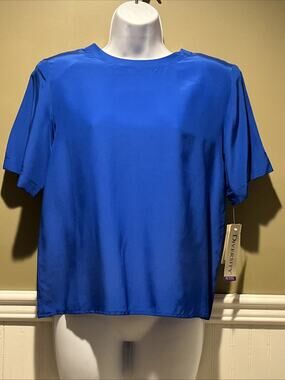 Vintage Diversity Royal Blue Silk Blouse NWT Petite Small Short Sleeve